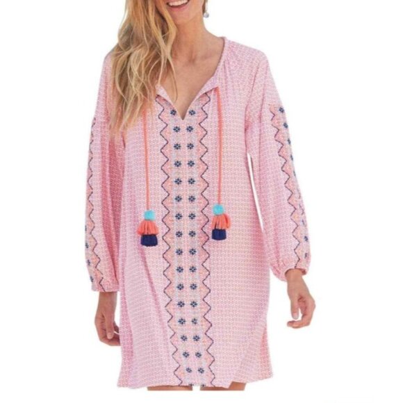 Cabana Life Tunic Dress Womens Size Large New PInk Nylon Blend w/ Tassels New - Picture 1 of 14
